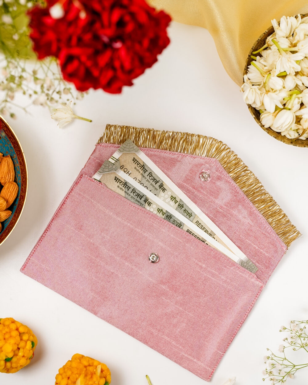 Bahaar Gota Work Shagun Envelope by Navka Studio, used for gifting purposes in Shagun Ceremony.